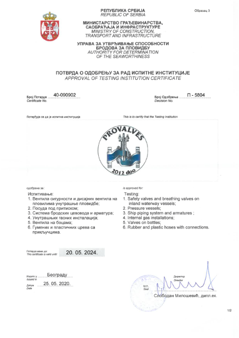 Sertifikat za brodove 2020